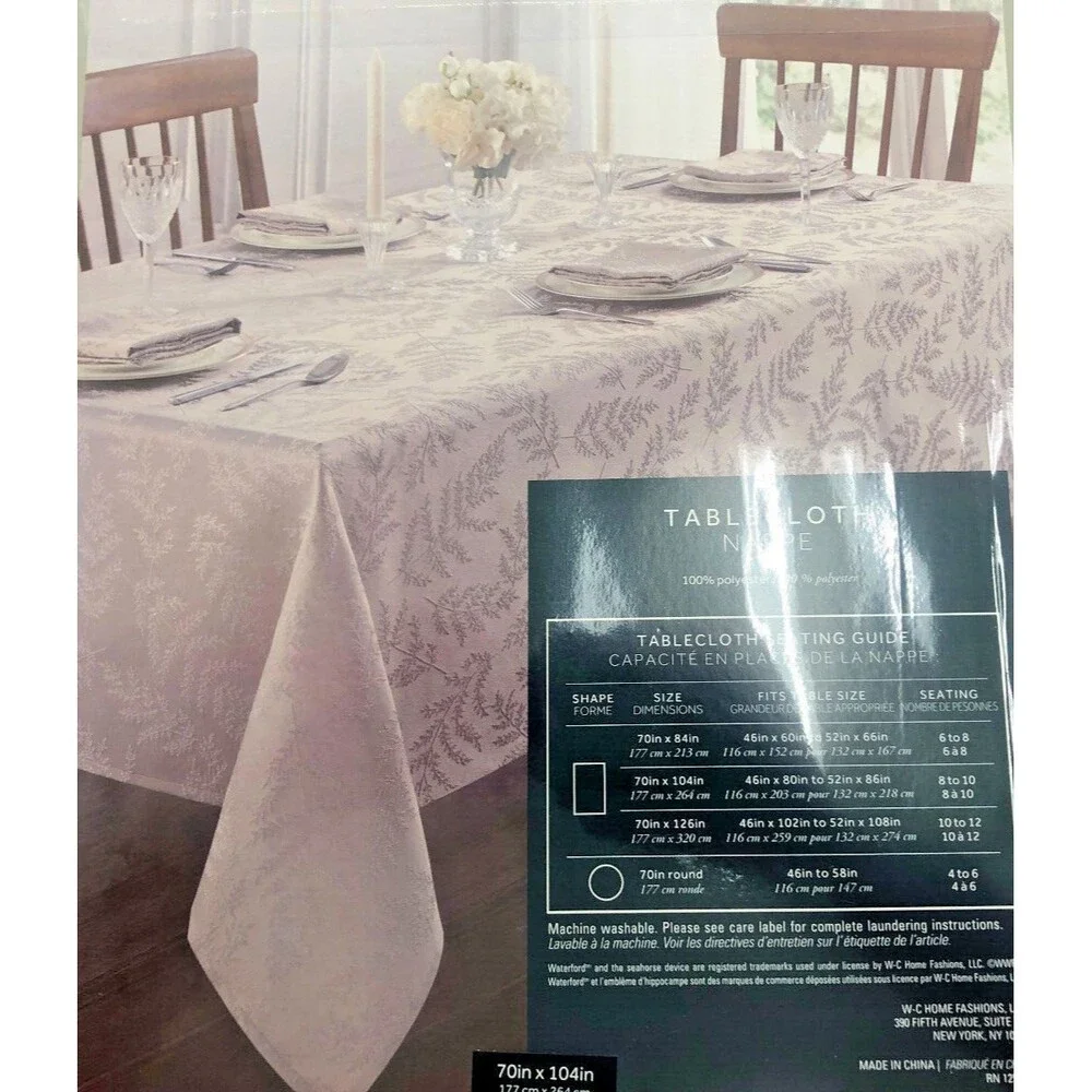 Waterford Luxury Christmas Fabric Tablecloth Gray Tossed Leaf Pumice Stone 70x84